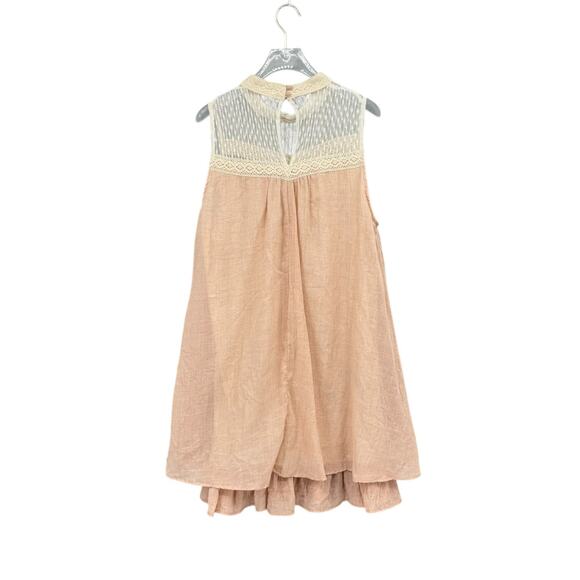 A’reve Anthropologie Cream Lace High Neck Sleeveless Peach A-line Mini Dress - Picture 10 of 14